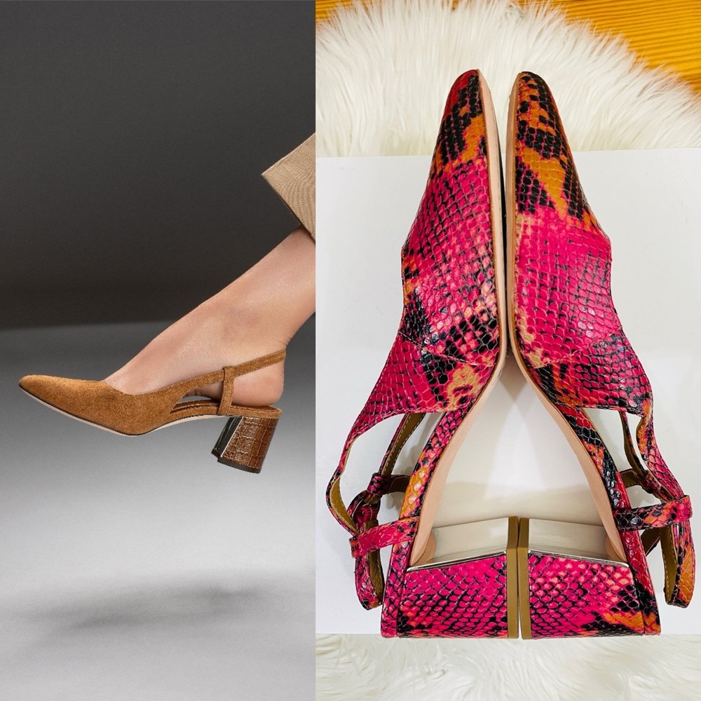 Donald J. Pliner Song Leather Slingback Pumps, Magenta Snakeskin, EUC